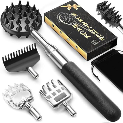 TUKUOS Telescoping Back Scratcher with 5 Detachable Scratching Heads, Rubber Handles, Anniversary...