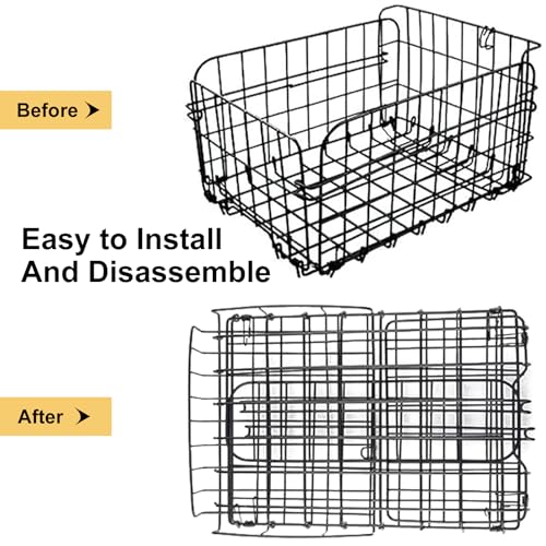 Folding Rear Bike Basket, Metal Bicycle Basket with Removable PU Liner Bag, Quick Release Design Basket Water-Resistant Cover, Cargo Net Fits for Rear Bike Rack, Women/Men Carrying Dogs, Pets, Fruit