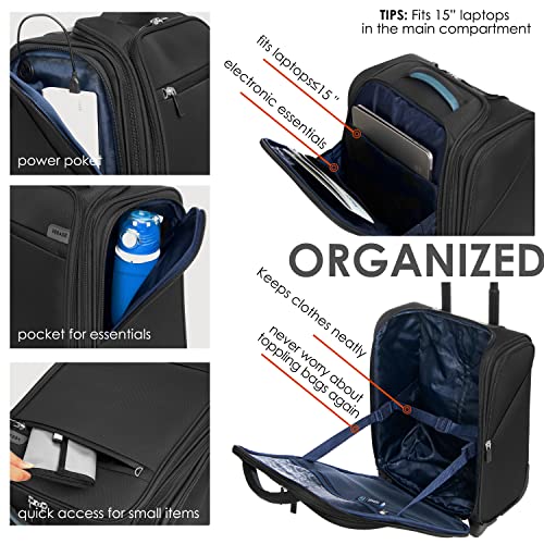 Image of Verage Underseat Carry On Luggage With Spinner Wheels, Black, 16-Inch Rolling, 2 Wheels