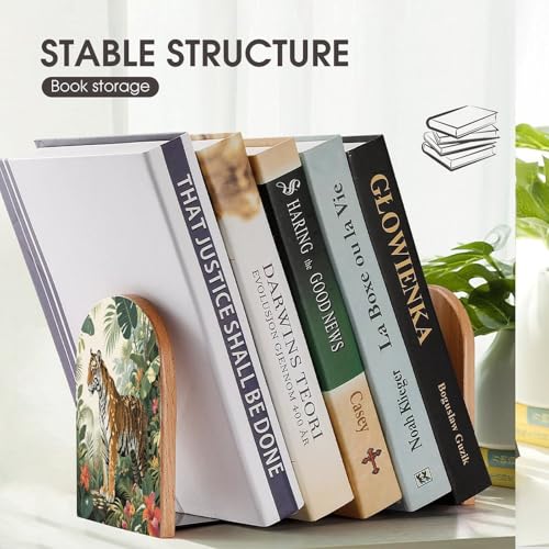 Sujetalibros de madera resistente con acabado artístico premium de tigre 8
