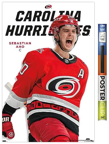 Trends International NHL Carolina Hurricanes - Sebastian Aho Feature Series 23 Wall Poster, 34L x 22.4W, Poster & Clip Bundle