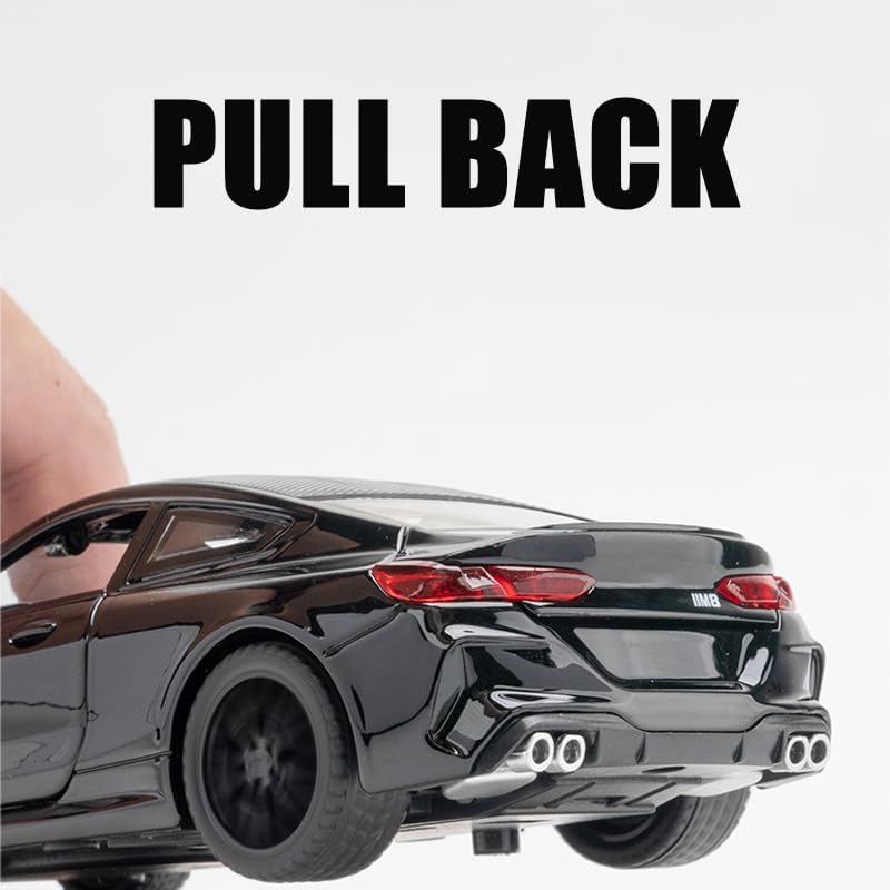 Image of 1 /32 B-M-W M8 Luxury Car Toy Metal Pull Back Diecast Car with Openable Door and Sound Light, Gifts Toys for Kids【 Black Colorr 】