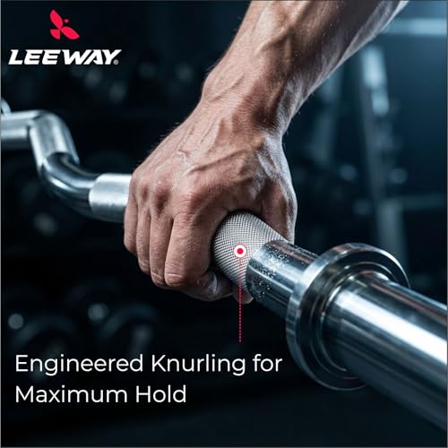 Image of LEEWAY Gym Barbell Rod | Curl Rod 3 Feet | 28mm | Solid Steel Chrome EZ Barbells for Plates | Gym Rod with Lock Collars | Weight Lifting Bar for Home Training | Zig Zag Exercise Bar at Home (3ft Curl)