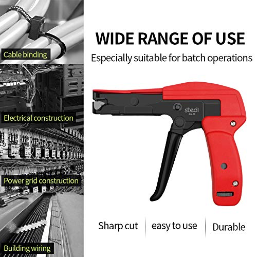 stedi Cable Tie Gun, Ergonomic Hand Operated Zip Tie Gun [Premium], Sharp and Wear Resistant, Cable Wire Fastening and Cut-Off Tie Tool, Special for Cut Plastic Nylon Ties, Red, 6.3 Inches Length by stedi - Image 4