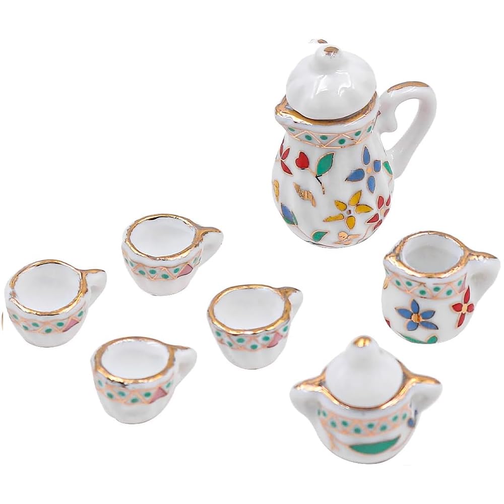 Alnicov Tea Set Miniature Tea Set 15Pcs Dining Ware Porcelain Mugs Doll House Accessories for 1/12 Barbie Dollhouse Lundby Dolls House Dollshouse Miniature - Image 3