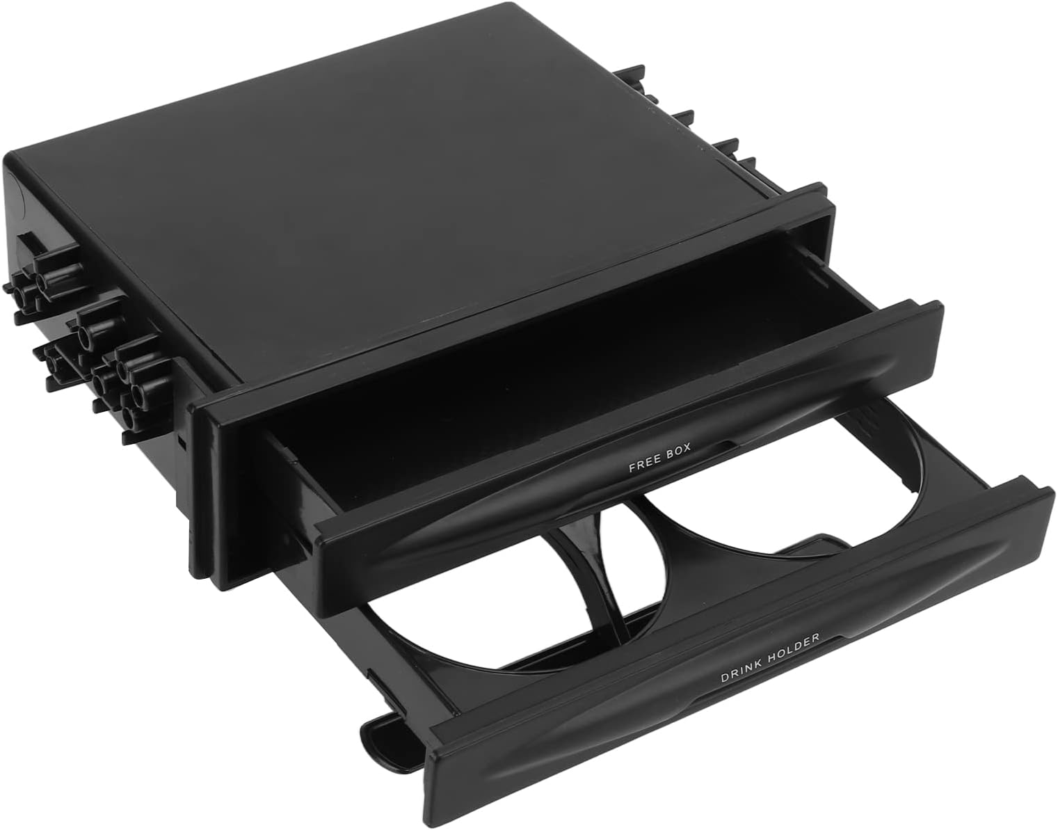 Car Radio Storage Box 2 in 1, Multi Purpose ABS Universal 1DIN 2 Layer, Black Cup Holder for Collecting Items, Fits 173x48mm, Made of Premium Material