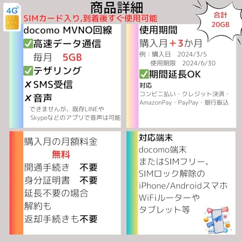 docomo データSIM|日本国内用データ通信SIMカード|DATA SIM for JAPAN |格安SIMカード|プリペイド SIM|prepaid DATA SIM|データ通信専用SIM|… (5GB/月, 購入月+6ケ月使い放題)