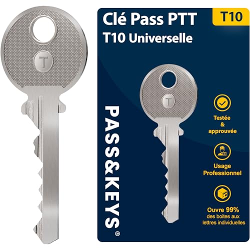 Clé Pass PTT T10 Universelle pour Boîtes aux Lettres - Compatible avec Interphones et Serrures d'Immeubles - Idéale pour Livreurs, Agents Immobiliers et...