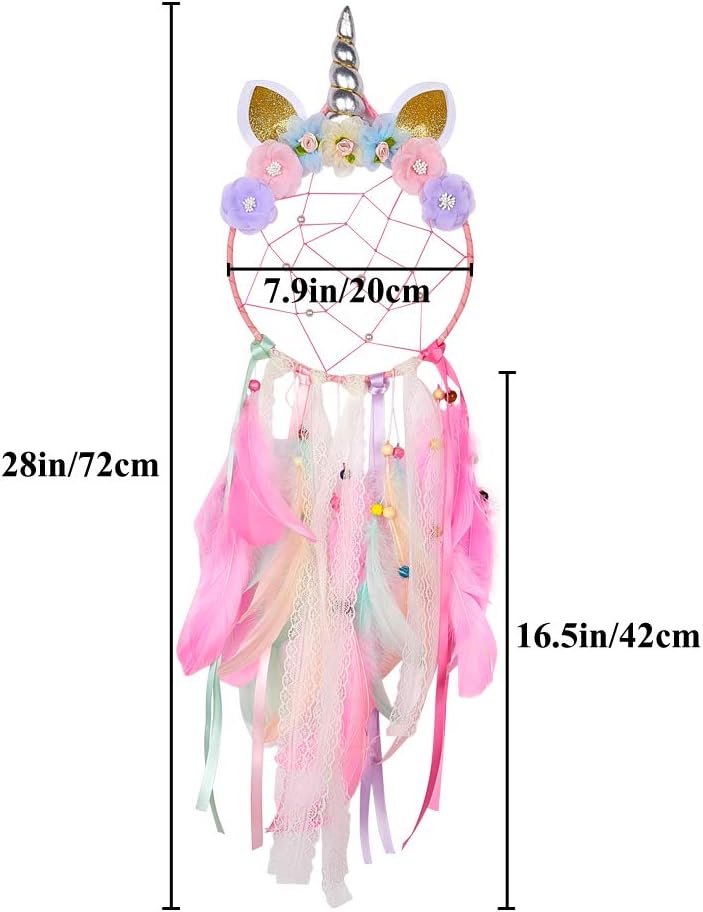 Basumee Unicorn Dream Catcher Wall Decor Cute Feather Dreamcatcher Wall Hanging for Bedrooms Party, Pink