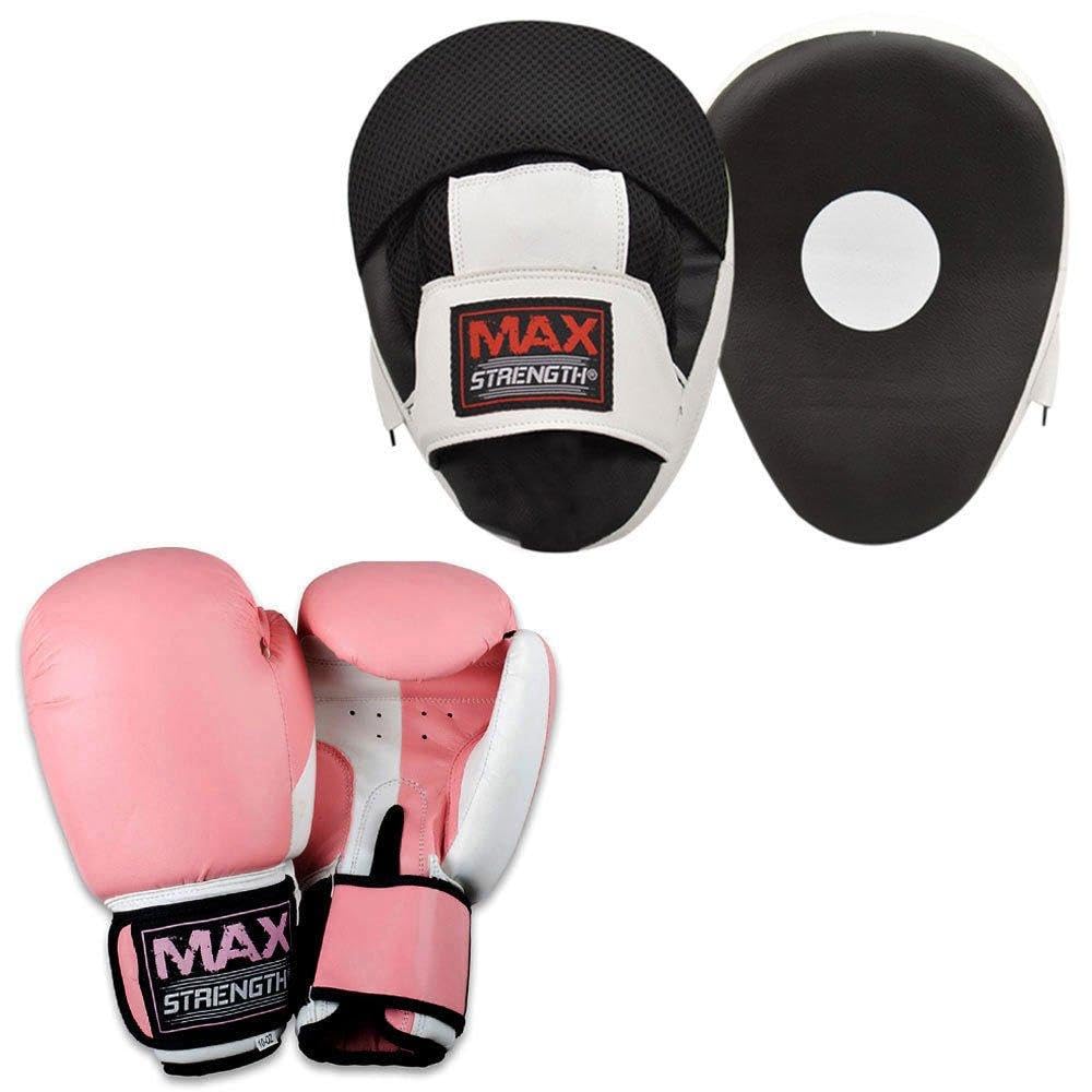 MAXSTRENGTH Damski zestaw bokserskich ostrości różowa podkładka haczyk i dziurkacz do treningu lśniące rękawice bokserskie (300 ml)