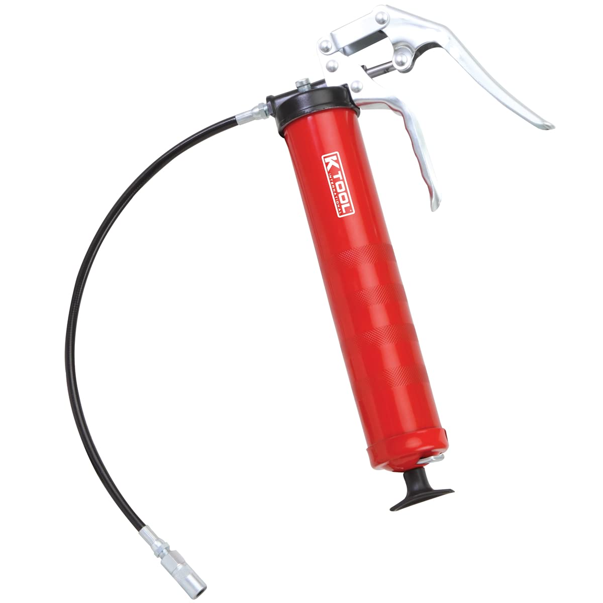 K Tool International 73933 Pistol Grip Grease Gun for Garages, Repair Shops, and DIY, 5,000 lbs. Capacity, Die-cast Aluminum Head, 14oz Bulk or Suction Fill, 3-Way Loading, 18" Flexible Hose, Red