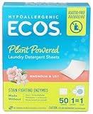 ECOS Laundry Detergent Sheets - No Plastic Jug - Vegan, No Mess & Liquid Free - Laundry Sheets in Washer - Hypoallergenic, Plant Powered Laundry Detergent Sheets, Magnolia & Lily, 50 Count