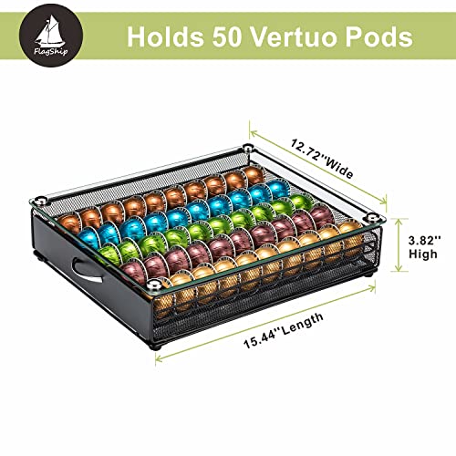 Flagship For Nespresso Pod Holder Coffee Pod Storage For Vertuo Pod With Crystal Tempered Glass Top(50 Pods Capacity) #TOP1