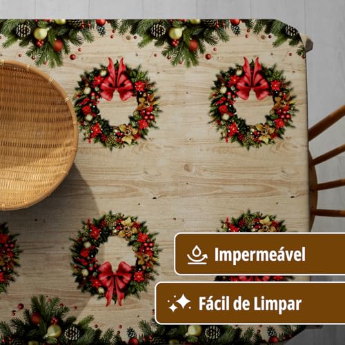 Toalha Mesa Plástica Térmica Feliz Natal 4 Lugares 1,40 - BEGE - Encanto Nata