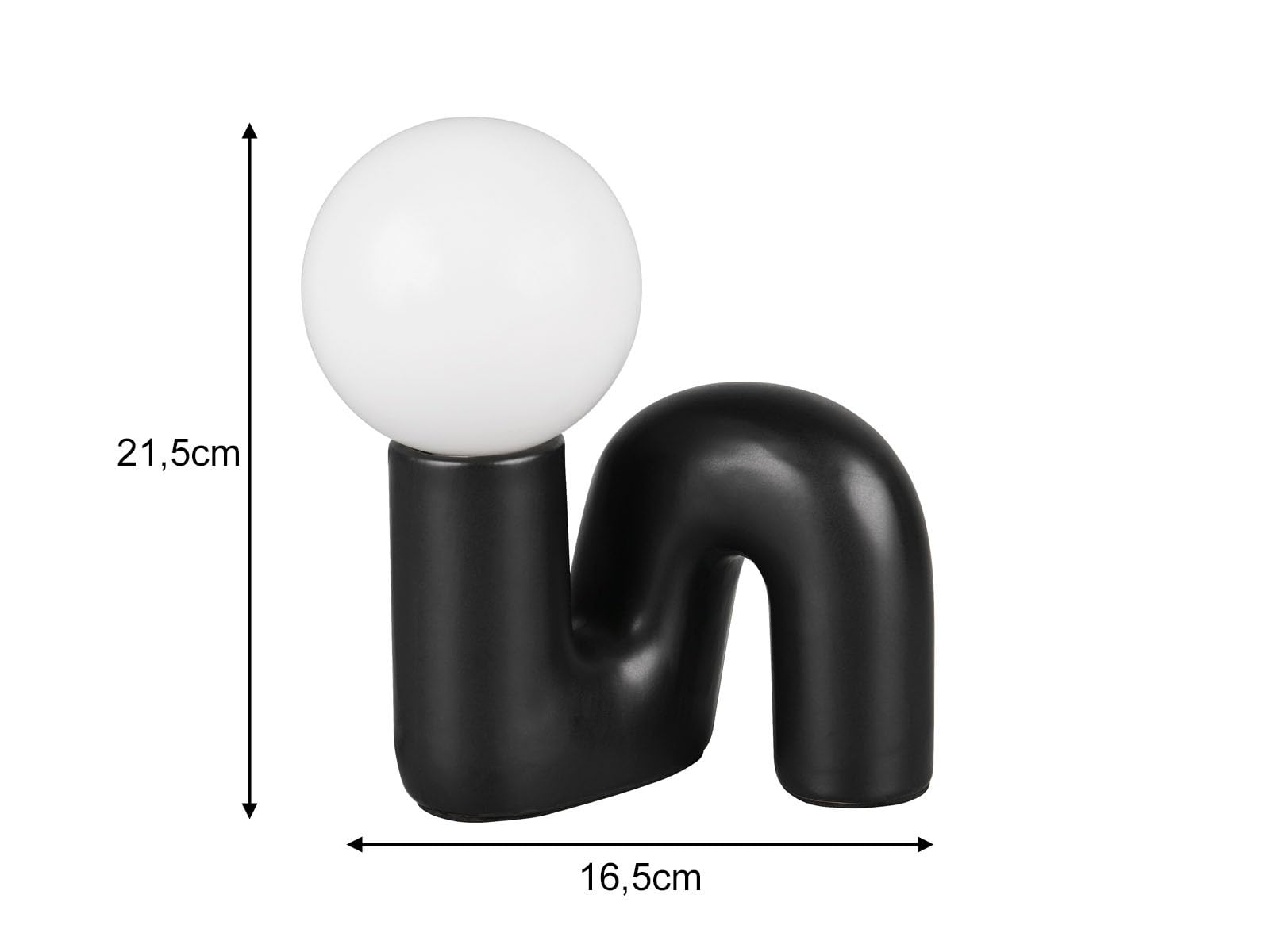 meineWunschleuchte Lampe de table originale en céramique noire avec boule en verre blanc, hauteur 21,5 cm