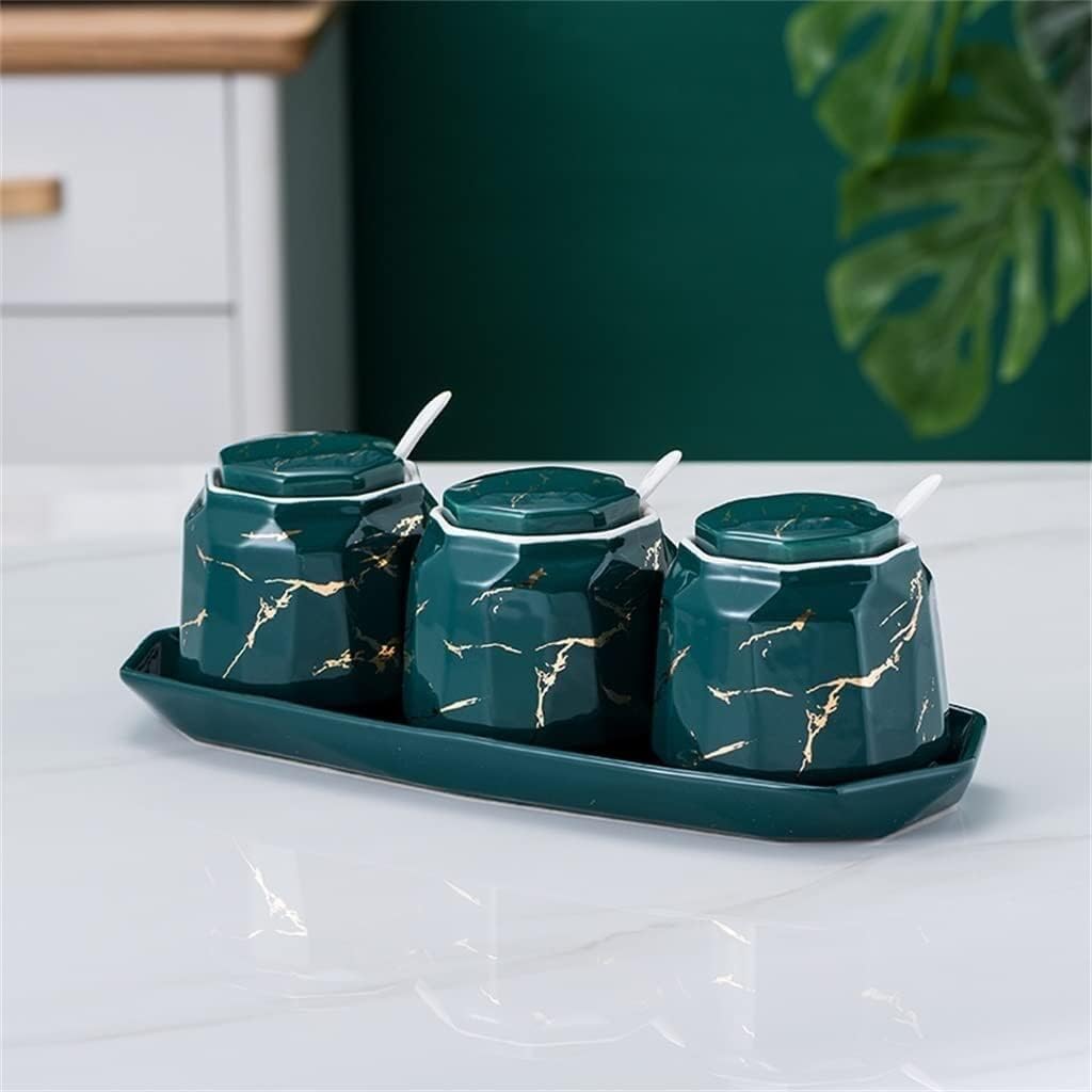 Seasoning jar Seasoning Jar Set Combination Ceramic Spice Storage Container Kitchen Tool Seasoning Box Three-Piece Set (Color : A, Size