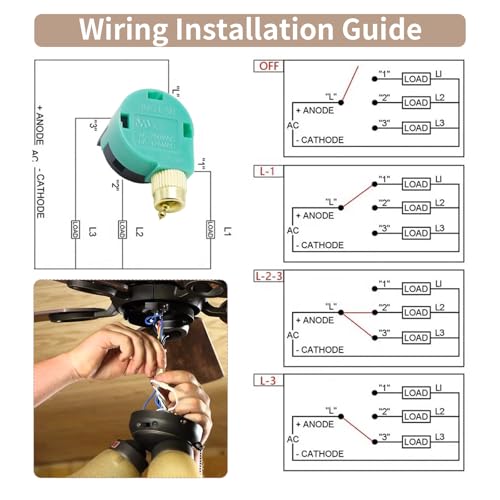 Image of Ceiling Fan Pull Chain Switch, 3-Speed 4-Wire Zing Ear ZE-268S6 Replacement Switch for Hunter, Hampton Bay, Harbor Breeze Ceiling Fans, Easy to Install (1PCS, Brass)