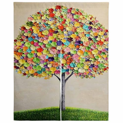 Lalirulero のれん 遮光 幅85x丈150cm おしゃれ 暖簾カーテン 間仕切り 仕切り 防寒 防音 目隠し 厚手 和風 出入り口 グッズ 寝室 玄関 キッチ リビング 春夏秋冬 水彩画 風景 木