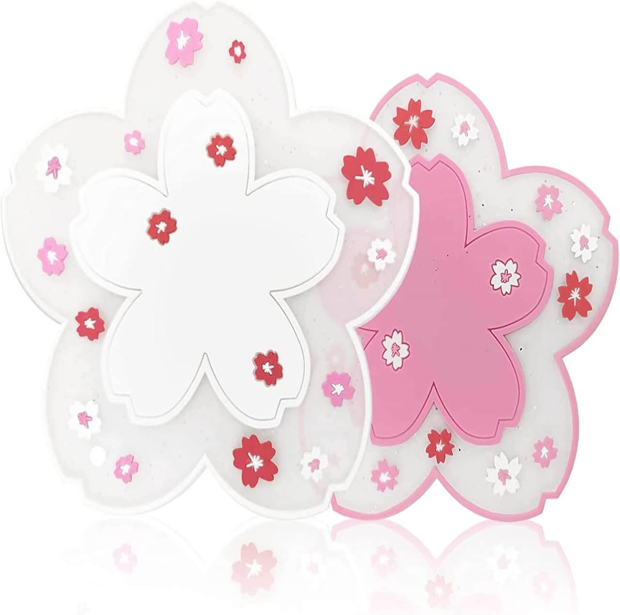 2Pcs Cherry Blossom Coasters for Coffee Table – Heat Resistant Cherry Blossom Decor Non Slip Mat Clear Coasters Table Cup Mat,Coffee Mat Gift – Cute Coasters for Drinks Set of 2 for Home, Office, Bar