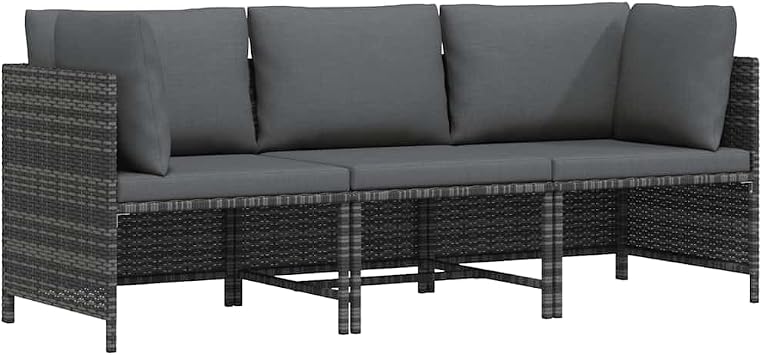 3 Seater Patio Sofa with Cushions Gray Poly Rattan Outdoor Furniture Seating Garden Backyard Deck Modern Durable Comfortable Weather Resistant