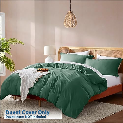 Nestl Dark Green Duvet Cover King Size - Soft Double Brushed King Duvet Cover Set, 3 Piece, with Button Closure, 1 Duvet Cover 104x90 inches and 2 Pillow Shams