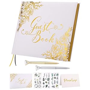 Wedding Guest Book Guest Book Wedding Reception with Pens 9×7 Personalized Wedding Guestbook Photo Album Sign in Book Gold Foil Hardcover Gilded Edges for Weddings Baby Shower Party