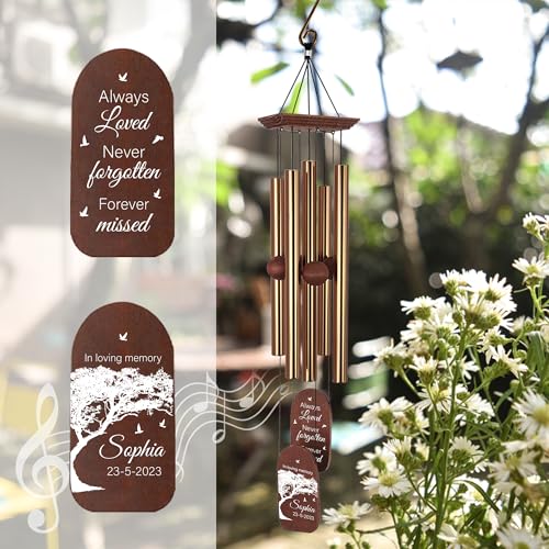 Image of ASTARIN Personalized Memorial Wind Chiems for Outside, 38 inch Sympathy with 5 Heavy Aluminum Tubes, Outdoor Deep Tone Wind Chimes Gift for Loss of Loved One, Hanging on The Porch Garden Patio Yard