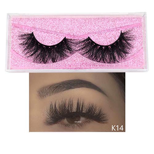 Visofree Mink Lashes 3D Mink Eyelashes 100% Cruelty Free Lashes Handmade Reusable Natural Eyelashes Popular False Lashes Makeup (Color : Visofree K14)