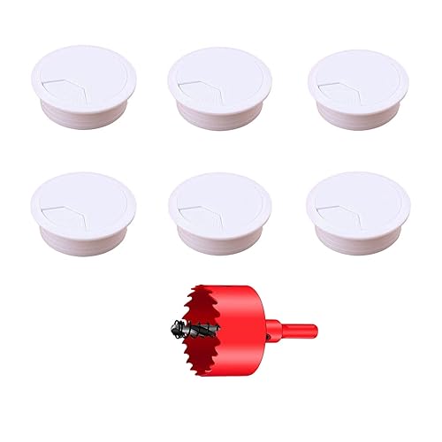 TuTuYa 6 ojales de escritorio, con ojales para cables de escritorio, 3-16 pulgadas (3.150 in), color blanco, con sierra perforada, solución ideal