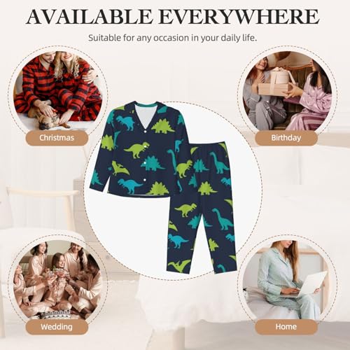Image of Women'S Long Sleeve Pajama Set Soft Loungewear Button-Down Top & Elastic Waist Pants S- 2XL
