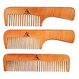 3 PCS Peach Wooden Comb Women and Men Comb - Wide & Narrow Tooth (S023)