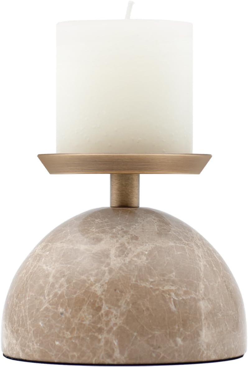 Stone Candle Holder Decor for Pillar Candles, Modern Candle Plate Holder for Entry Way Table Home Decor, Antique Brass Finish Centerpiece Table Decorations, Perfect for Rings and Trinkets