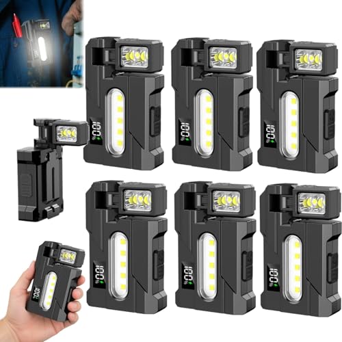 G5 EDC Flashlight 400Lumens, Super Bright Rechargeable Mini Light w/ 180° Rotatable Magnet, 3Modes Dual Light, Portable Pocket Torch w/Keychain for Camping Daily Carry (6PCS)
