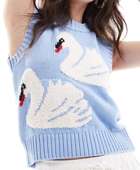 UAURORAO Women Y2k Graphic Sweater Vest Funny Graffiti Pullover Tops Sleeveless Crewneck Lightweight Summer Knit Tank Top3