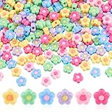 AHANDMAKER 200 cuentas de flores acrílicas multicolor de cinco pétalos al azar, cuentas espaciadoras sueltas de dos tonos florales opacas para hacer joyas, pulseras, collares, aretes, suministros para