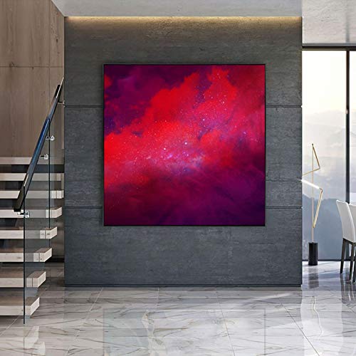 Toile nébuleuse espace rouge affiche paysage abstrait étoiles 50x50 - 6