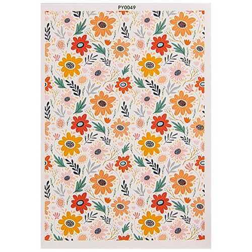 Roqalmia Papel de transferencia de cerámica, calcomanías de arcilla floral, calcomanías rústicas hechas a mano, soluble en agua, papel de transferencia colorido para manualidades, cerámica, cerámica