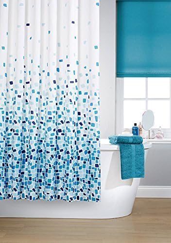 YourHome Vibrant Mosaic Grey On A White Background Polyester Shower Curtain Including 12 Grey Shower Curtain Rings By Waterline