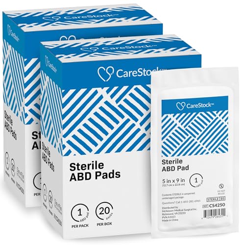 CareStock Abdominal Pads 5x9 in [40-Pack] Sterile ABD Pads Extra Absorbent Individually Wrapped Wound Care First Aid 20 Count Pack of 2