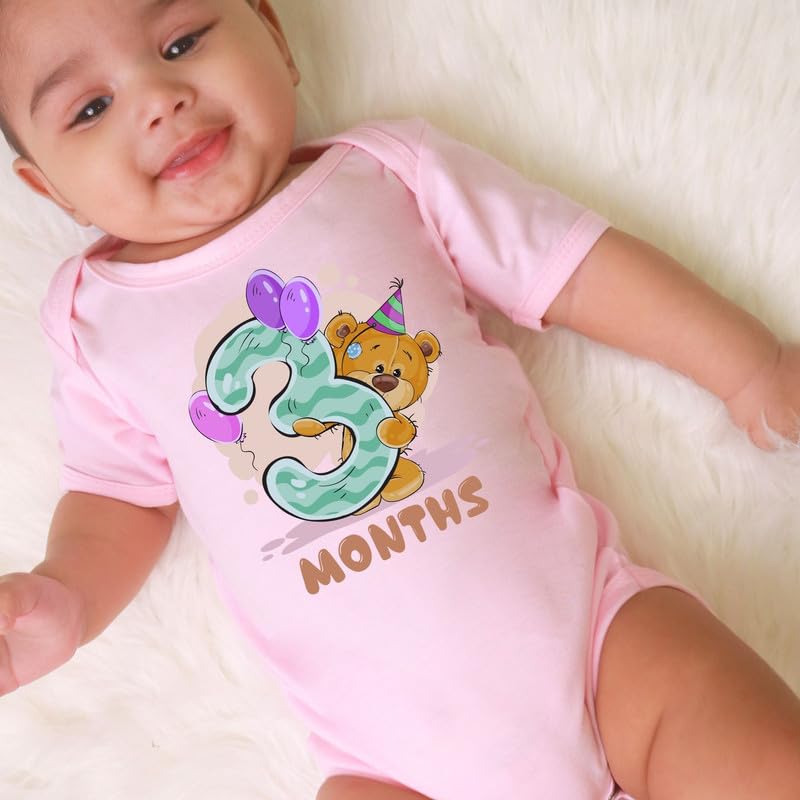 Image of Knitroot Monthly Birthday Teddy Special, Newborn Baby Half Sleeve Unisex Romper, Onesies, Sleepsuit, Body Suit, Envelope Neck, 1 to 12 Months Print, 0-12 Months, Infant Cloth for Boys & Girls