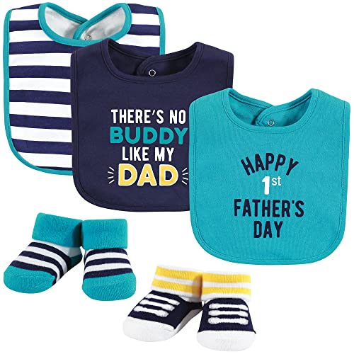 Image of Hudson Baby Unisex Baby Cotton Bib and Sock Set, Boy Fathers Day, One Size