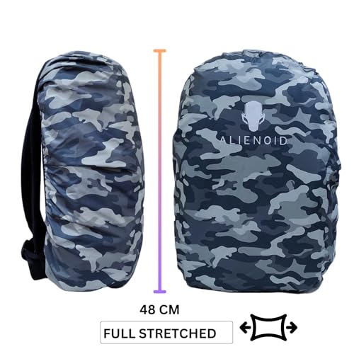 Image of Alienoid Waterproof Bag Rain Cover | Rain, Dust & Scratch Protection | Elastic Fit Luggage Cover | Ideal for Backpack, Trekking, Travel, School, Office (20-30L) (Camouflage Grey)