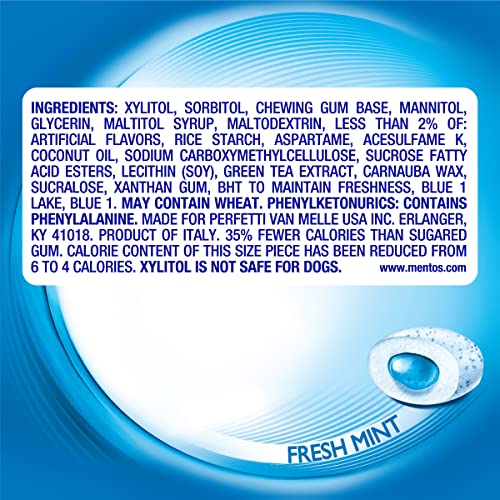 Image of Mentos Pure Fresh Sugar-Free Chewing Gum with Xylitol, Fresh Mint, 120 Piece Resealable Bag (Pack of 4)