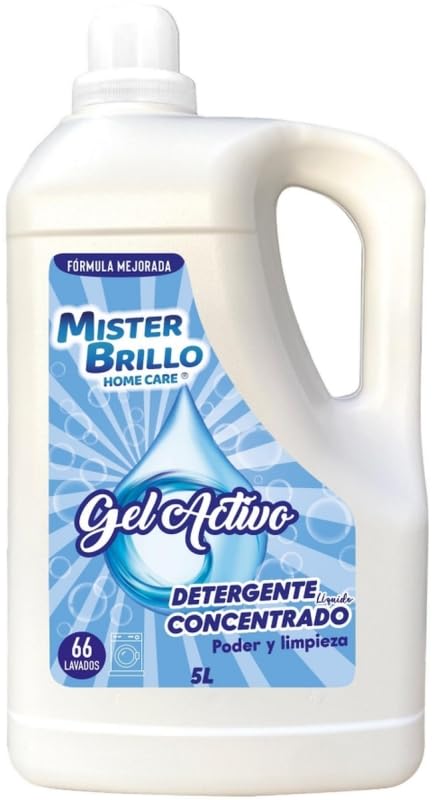 Mister Brillo - Detergente Líquido Concentrado Gel Activo - 66 Lavados - Gran Capacidad de 5L - Limpieza Profunda y Frescura Duradera
