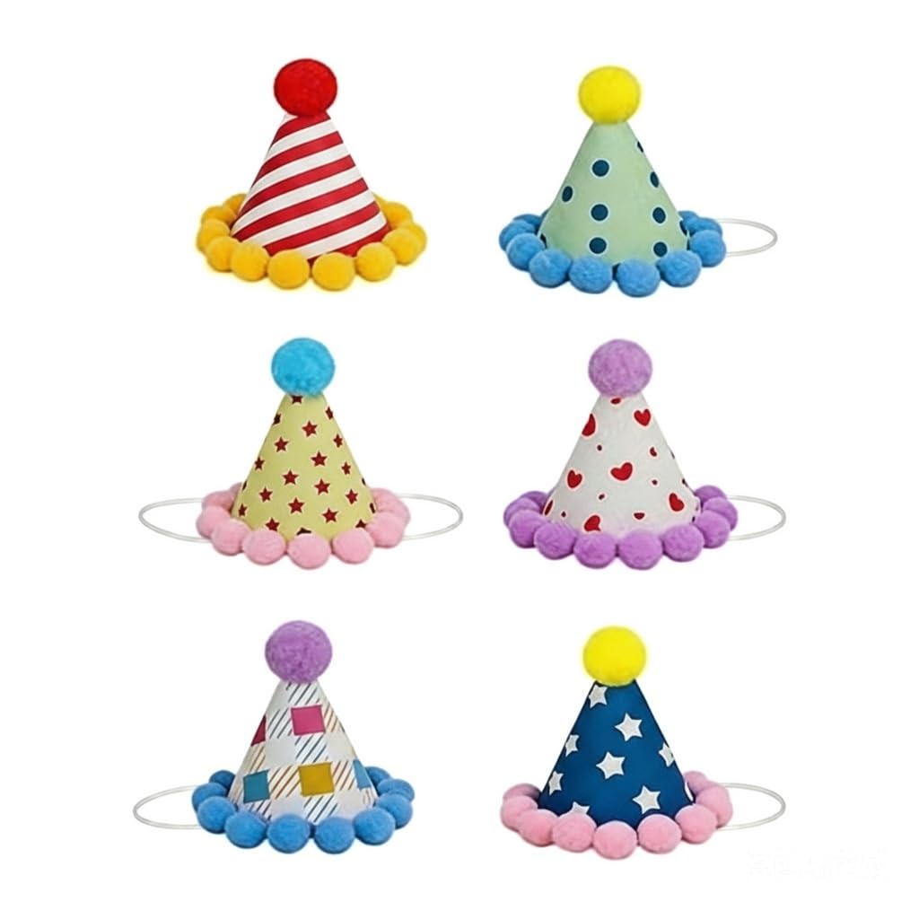 6 Pcs Mini Birthday Party Cone Hats for Toy Animals, Small Pets & Dolls