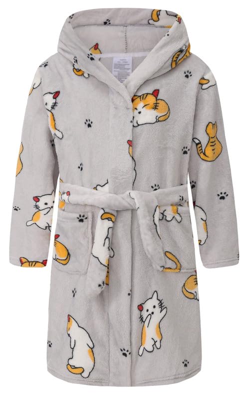 Image of Girls Soft Fleece Robes Plush Hooded Bathrobes Sleepwear for Kids 2-16 Years