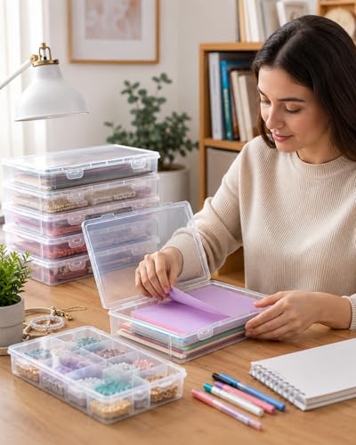 Image of Small Plastic Containers, 8 Pack Pencil Box Clear Pencil Case Clear Plastic Storage Containers, Beads Storage Box Craft Storage Containers For Beads, Crafts, Jewelry, Small Items,6.7 x 9.1 x 2 inches