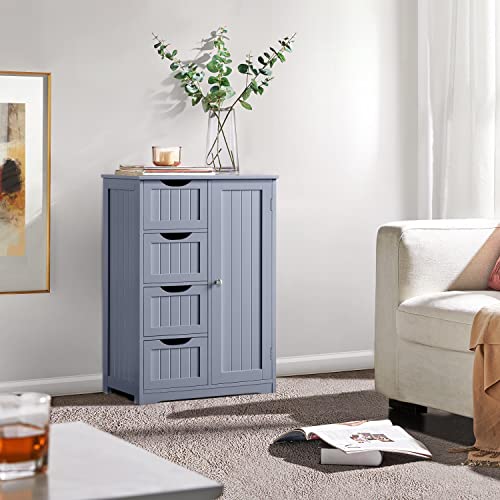 image for Yaheetech Large Bathroom Floor Cabinet with 4 Dawers and Single Door C