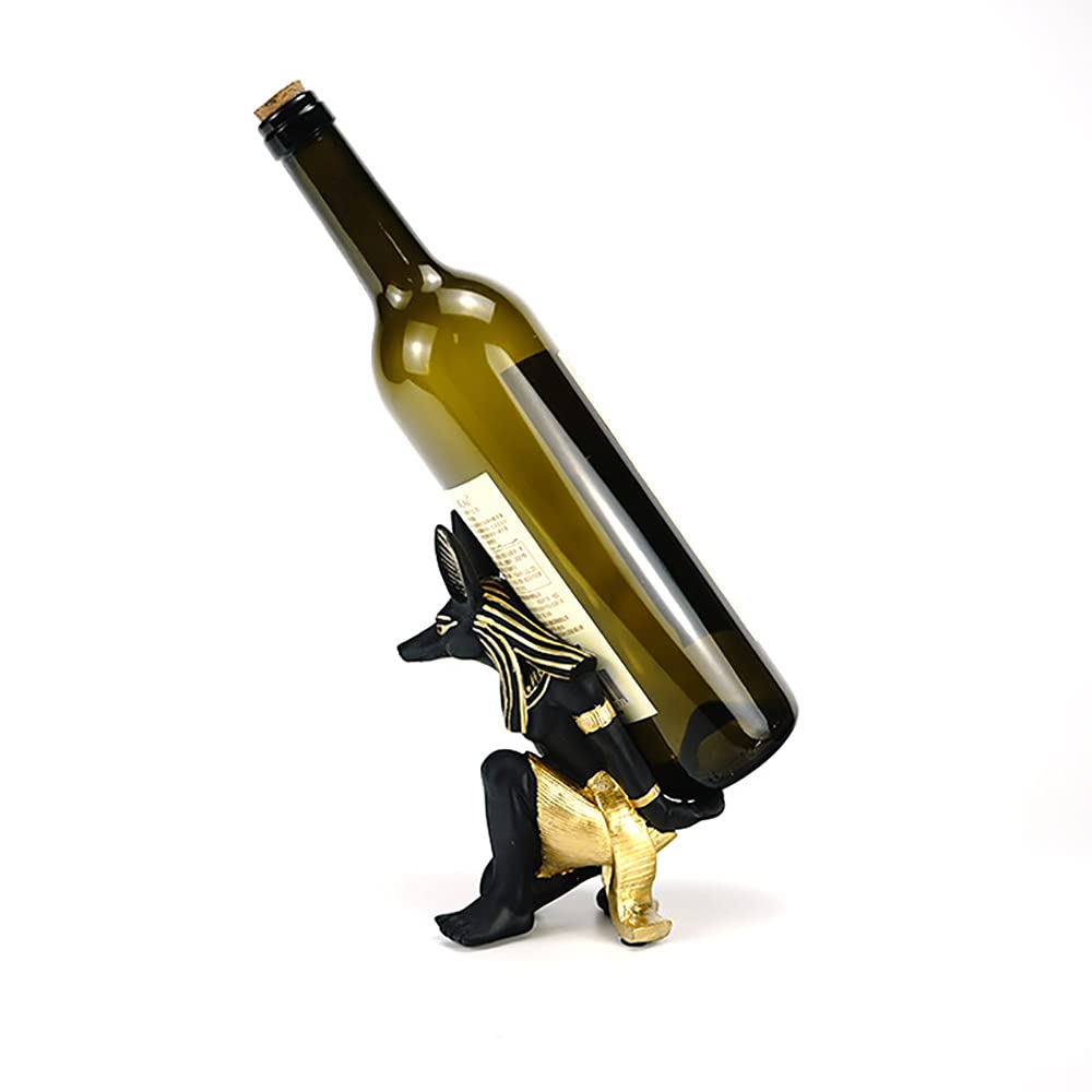 Support de bouteille Anubis, artisanat d'art égyptien en résine de prestige