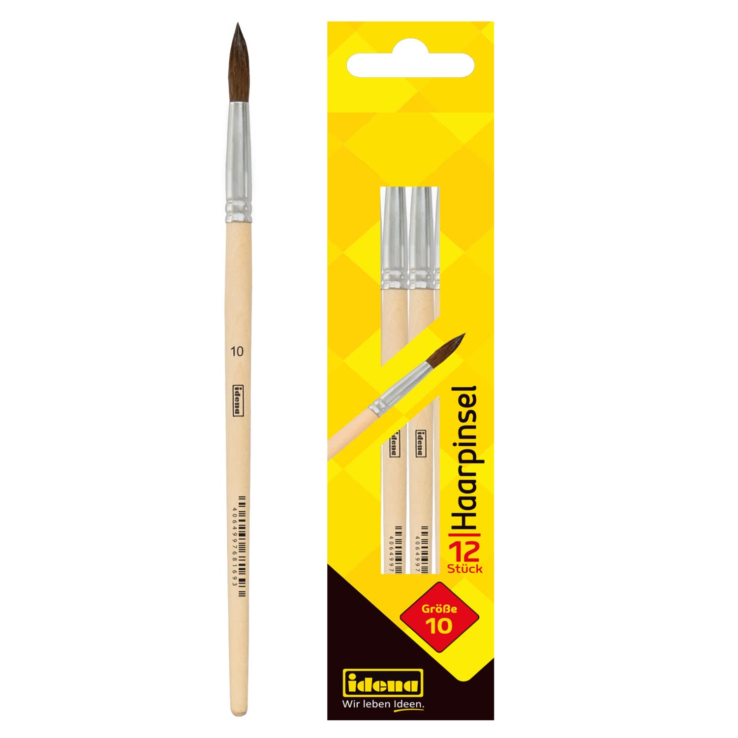 Idena 90091 Hair Brush, Size 10, with Unpainted Wooden Handle, Set of 12, Painting Brushes for School Children Hobby Artists - Image 2